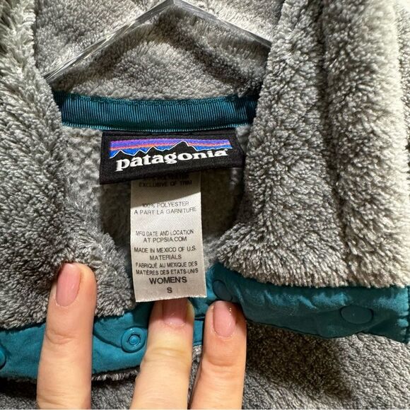 Patagonia Re-tool Snap T Pullover Fleece Gray Turquoise Small - Picture 10 of 11
